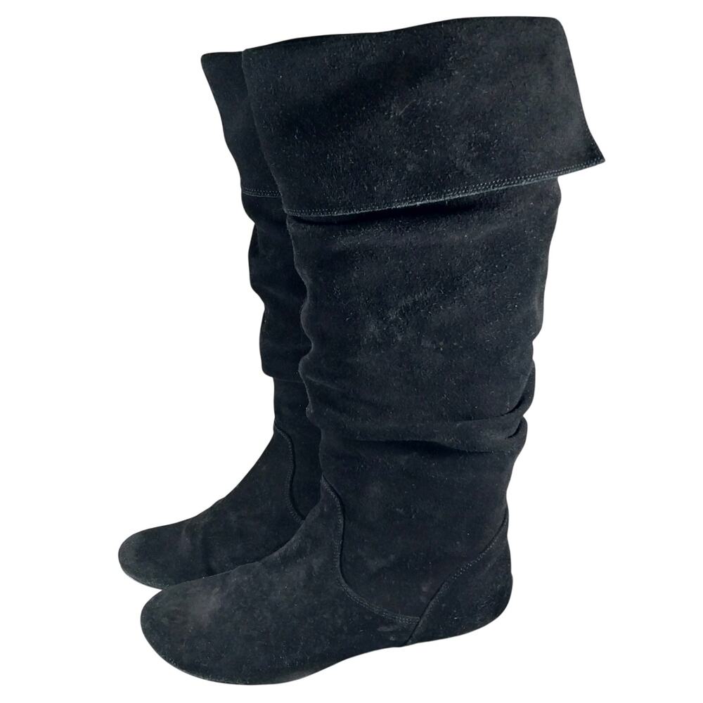 MADDEN GIRL! BONANZA BLACK GENUINE SUEDE LEATHER NO HEEL BOHO CHIC BOOTS! SZ 10M